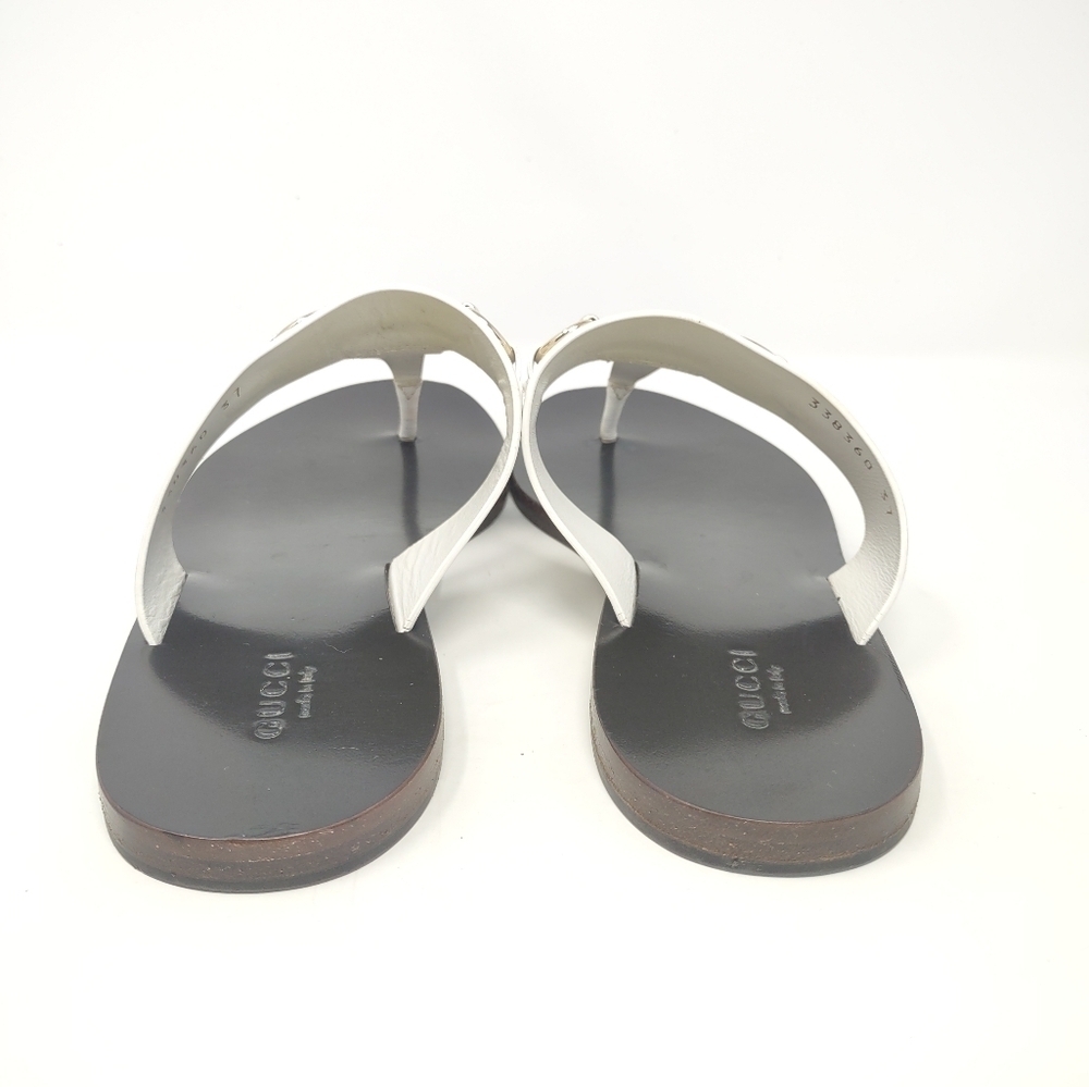 Gucci 37 Marcy horsebit thong sandals white leather flip flops flats - Picture 5 of 12